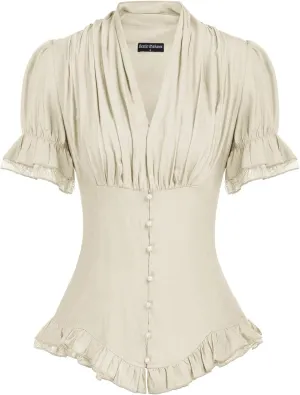 Scarlet Darkness Women 2024 Summer Short Sleeve Shirt Dressy Victorian Blouse Lace Up Top