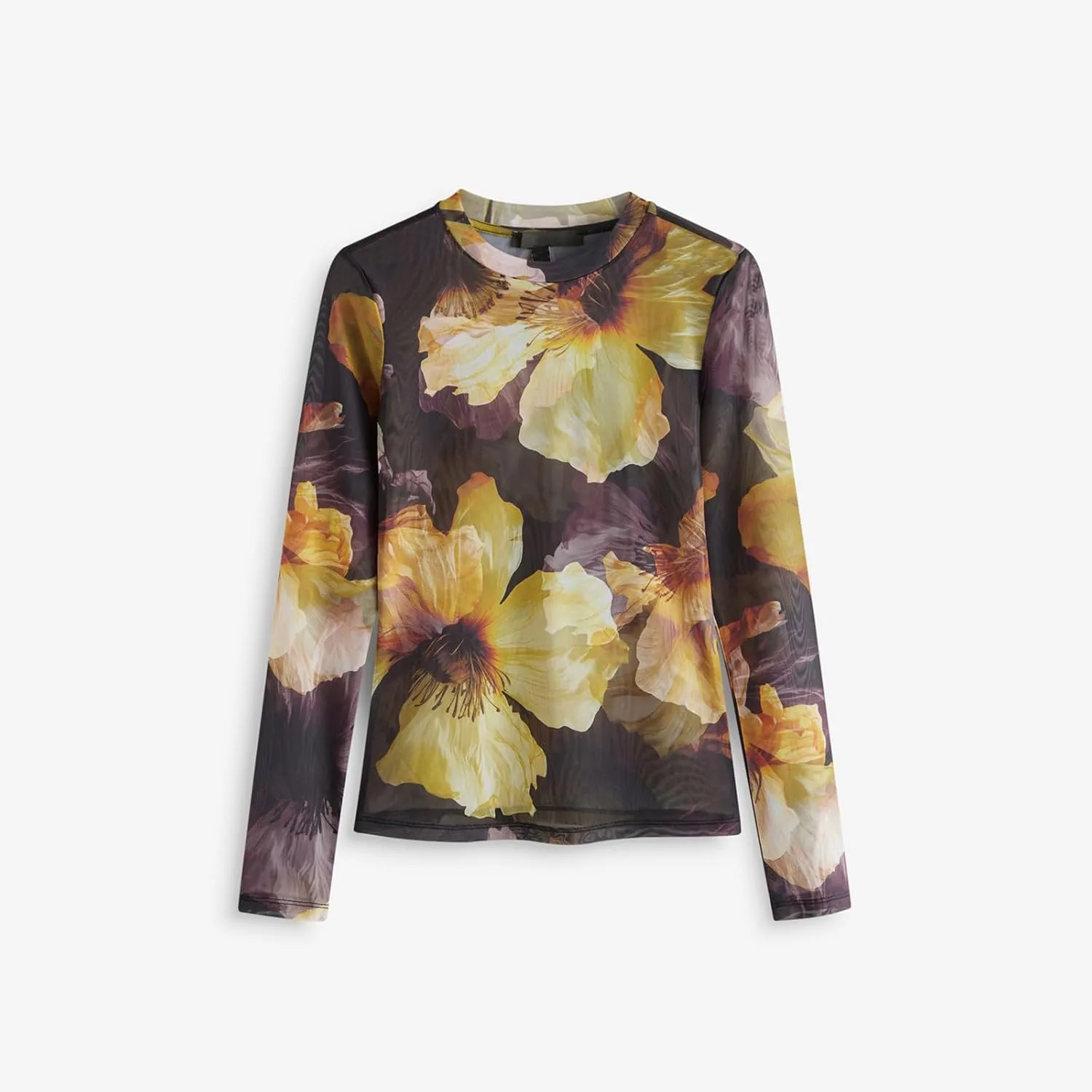 Sheer Mesh Long Sleeve Layering Tops for Women Crew Neck Floral Lace Blouse Sexy See Through Going Out Shirts