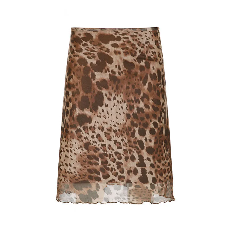 TAVIMART  -  American Retro Street Style Leopard Print Mesh Skirt Summer Slim Slimming High Waist Fashion Temperament Sheath a Skirt