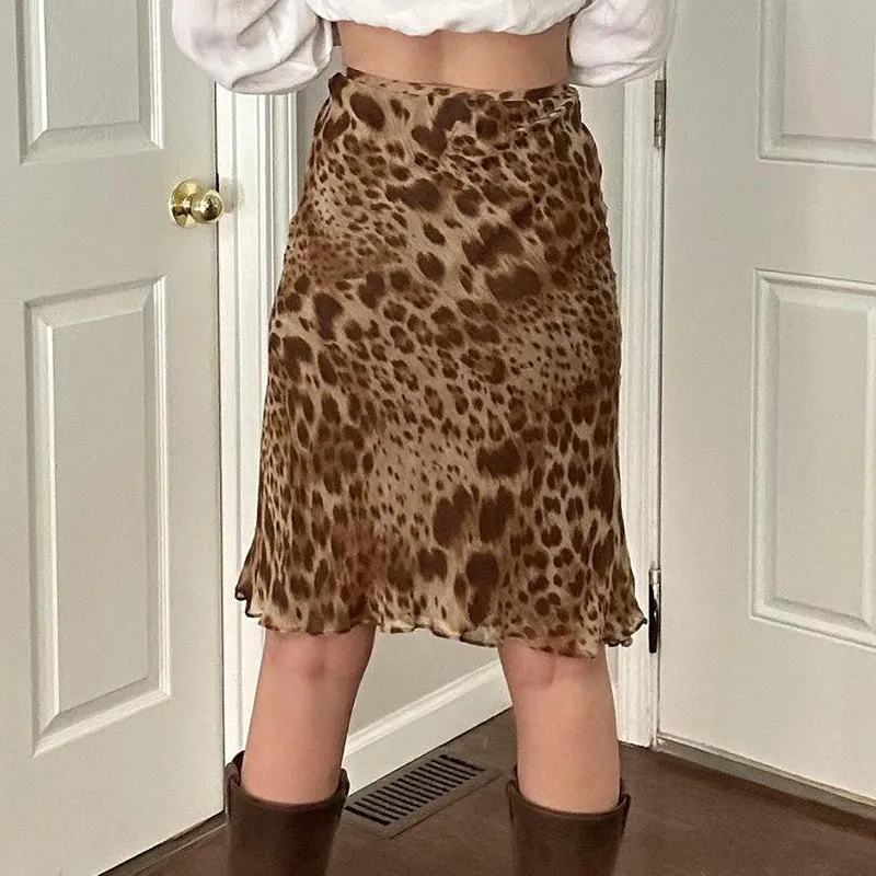 TAVIMART  -  American Retro Street Style Leopard Print Mesh Skirt Summer Slim Slimming High Waist Fashion Temperament Sheath a Skirt