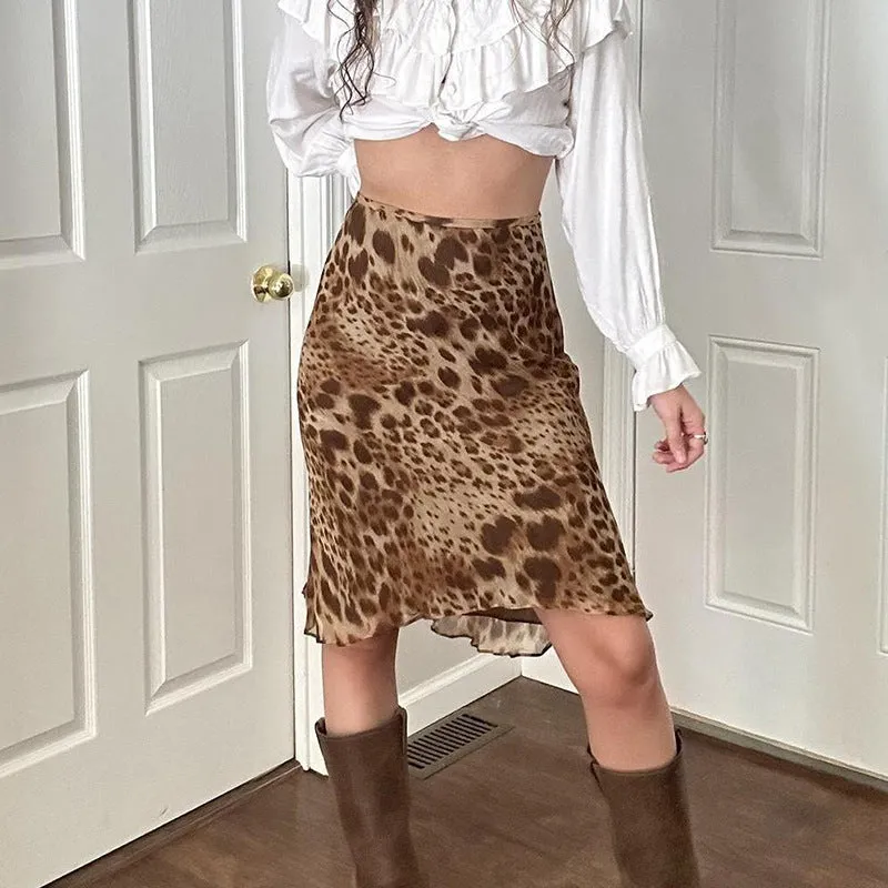 TAVIMART  -  American Retro Street Style Leopard Print Mesh Skirt Summer Slim Slimming High Waist Fashion Temperament Sheath a Skirt
