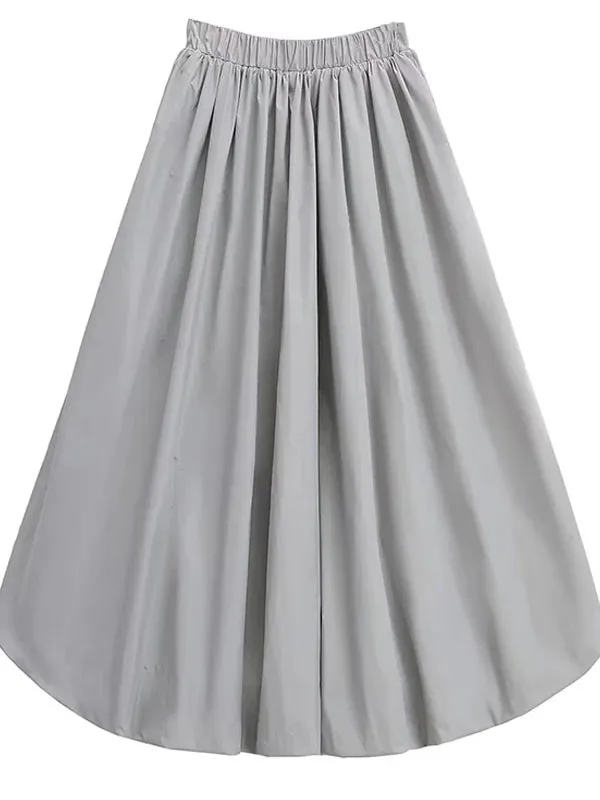 TAVIMART  -  Spring Autumn Long Skirt Women Loose A-line Large Fold  Slim Flower Umbrella Skirt Office Lady Gray Fashion ABM4
