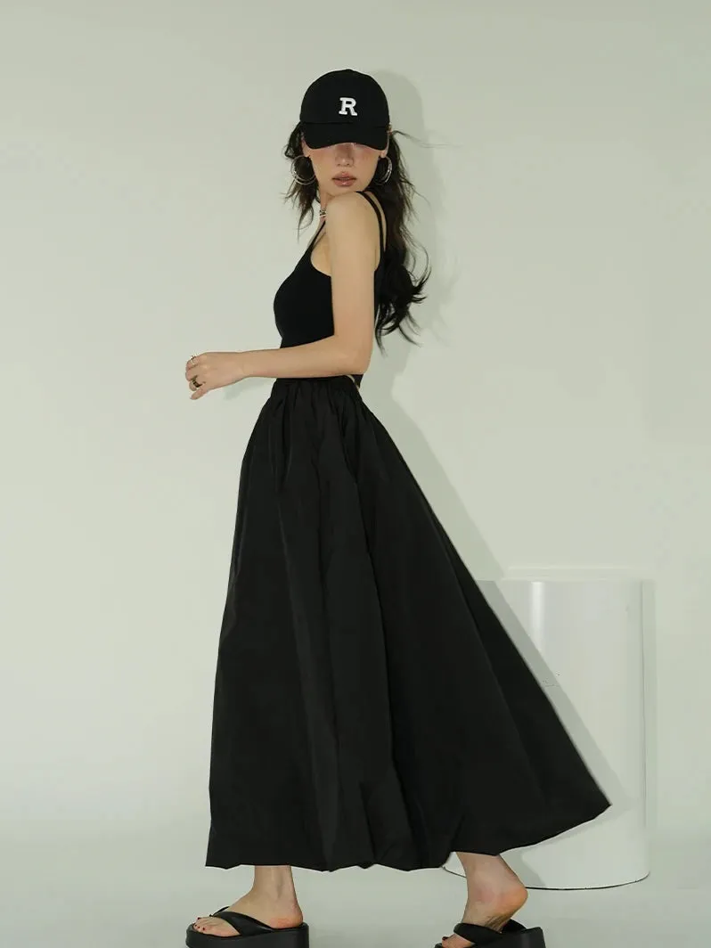 TAVIMART  -  Spring Autumn Long Skirt Women Loose A-line Large Fold  Slim Flower Umbrella Skirt Office Lady Gray Fashion ABM4
