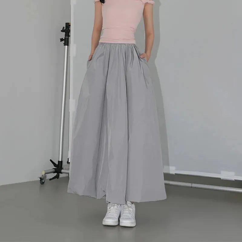 TAVIMART  -  Spring Autumn Long Skirt Women Loose A-line Large Fold  Slim Flower Umbrella Skirt Office Lady Gray Fashion ABM4