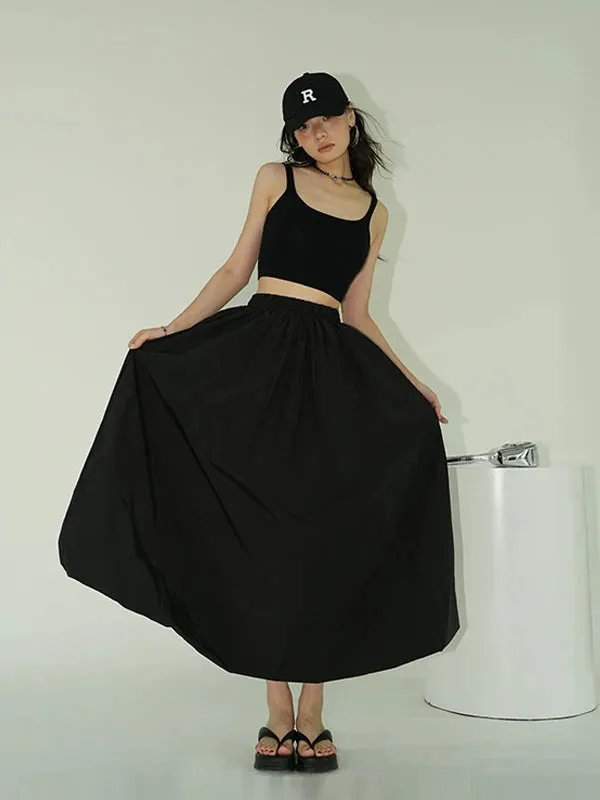 TAVIMART  -  Spring Autumn Long Skirt Women Loose A-line Large Fold  Slim Flower Umbrella Skirt Office Lady Gray Fashion ABM4