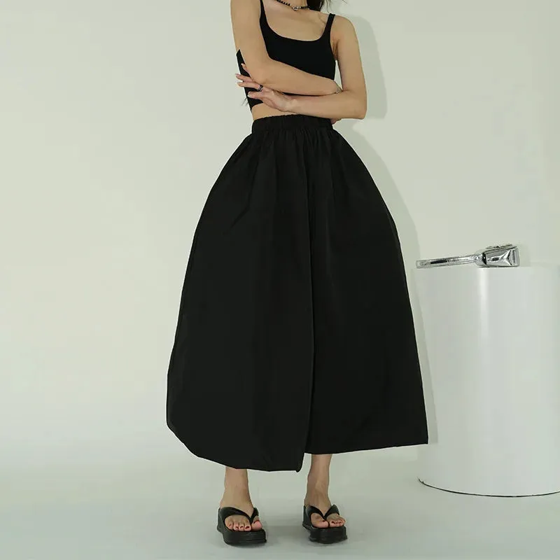 TAVIMART  -  Spring Autumn Long Skirt Women Loose A-line Large Fold  Slim Flower Umbrella Skirt Office Lady Gray Fashion ABM4