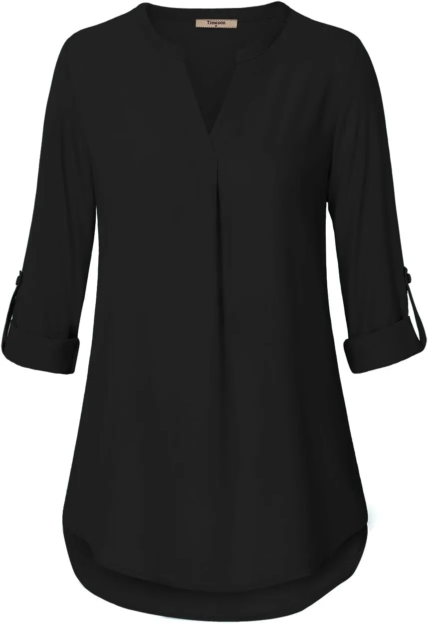Timeson Women's Casual Chiffon V Neck 3/4 Sleeve Blouse Tops