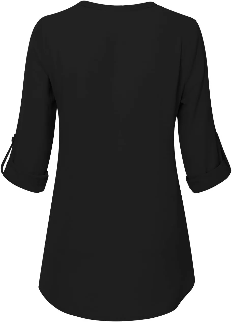 Timeson Women's Casual Chiffon V Neck 3/4 Sleeve Blouse Tops