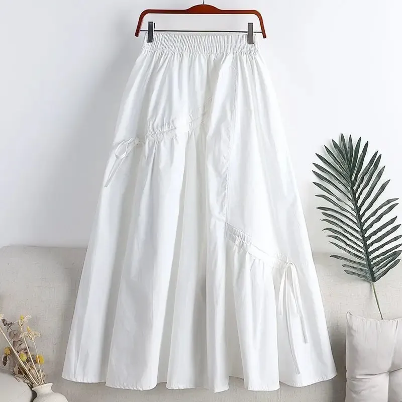 Uniwim 2024 Spring New High Waist Thin Medium Long Irregular Drawstring Bow Large Swing Skirt Women's Umbrella Skirt Solid summer skirt