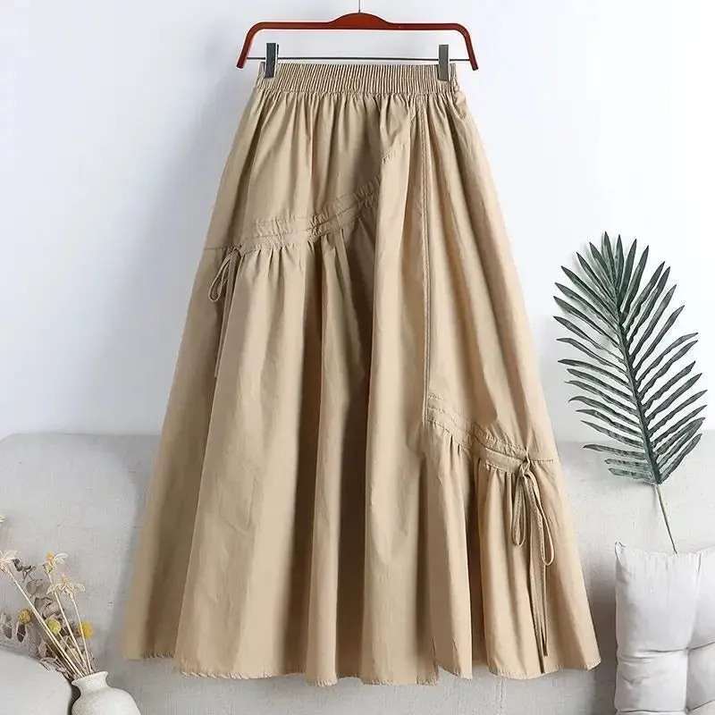 Uniwim 2024 Spring New High Waist Thin Medium Long Irregular Drawstring Bow Large Swing Skirt Women's Umbrella Skirt Solid summer skirt