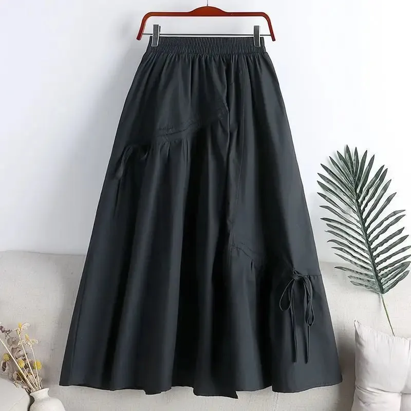 Uniwim 2024 Spring New High Waist Thin Medium Long Irregular Drawstring Bow Large Swing Skirt Women's Umbrella Skirt Solid summer skirt