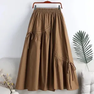 Uniwim 2024 Spring New High Waist Thin Medium Long Irregular Drawstring Bow Large Swing Skirt Women's Umbrella Skirt Solid summer skirt