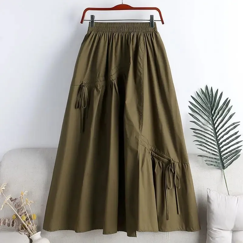 Uniwim 2024 Spring New High Waist Thin Medium Long Irregular Drawstring Bow Large Swing Skirt Women's Umbrella Skirt Solid summer skirt