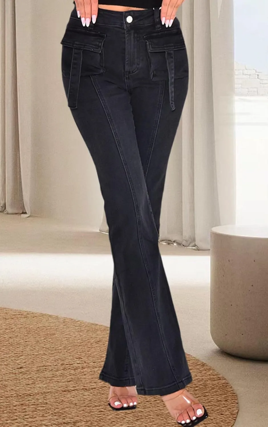 Women's Casual Straight Leg Jeans High Waist Stretchy Classic Denim Pants with Pocket