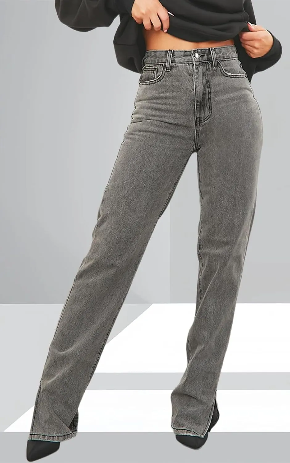 Women's Casual Straight Leg Jeans High Waist Stretchy Classic Denim Pants with Pocket