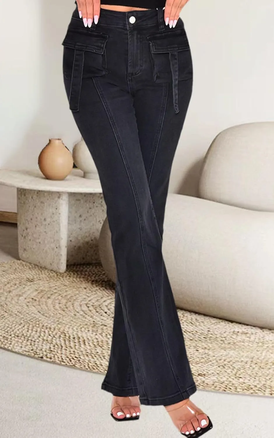 Women's Casual Straight Leg Jeans High Waist Stretchy Classic Denim Pants with Pocket