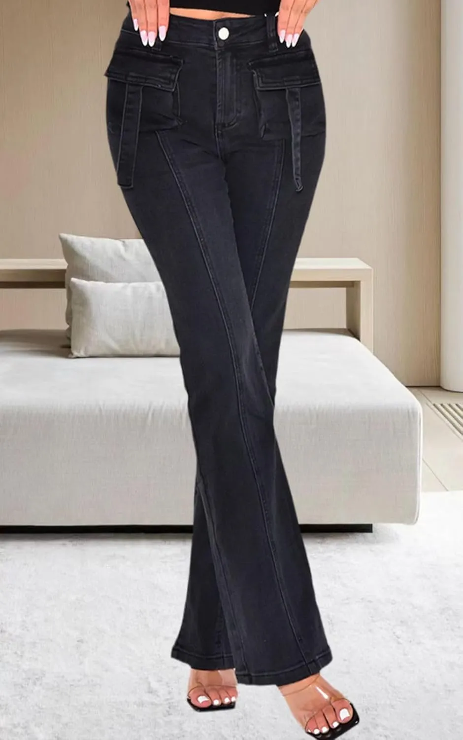 Women's Casual Straight Leg Jeans High Waist Stretchy Classic Denim Pants with Pocket
