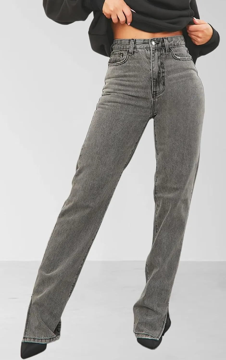 Women's Casual Straight Leg Jeans High Waist Stretchy Classic Denim Pants with Pocket