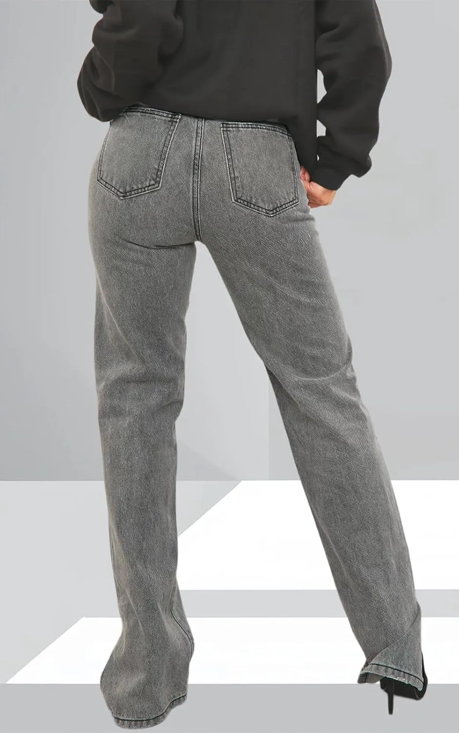 Women's Casual Straight Leg Jeans High Waist Stretchy Classic Denim Pants with Pocket
