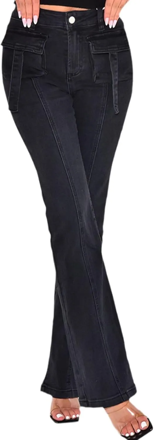 Women's Casual Straight Leg Jeans High Waist Stretchy Classic Denim Pants with Pocket