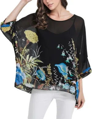 Women's Loose Alicia Floral Print Chiffon Blouse Batwing Blouses Bohemian Flowy Tops Top T-Shirt