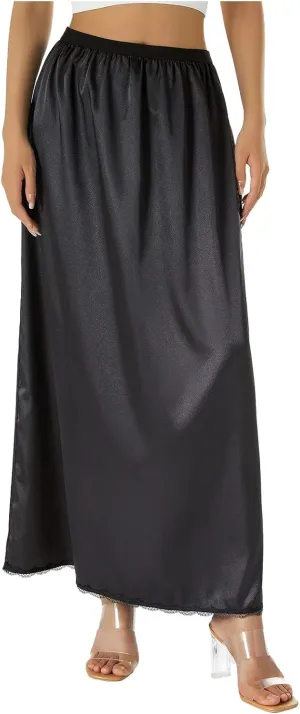Womens Satin Half Slips with Lace Trim Long Underskirt for Under Dresses Slip Skirt Extender Anti-Static Comfort Wear