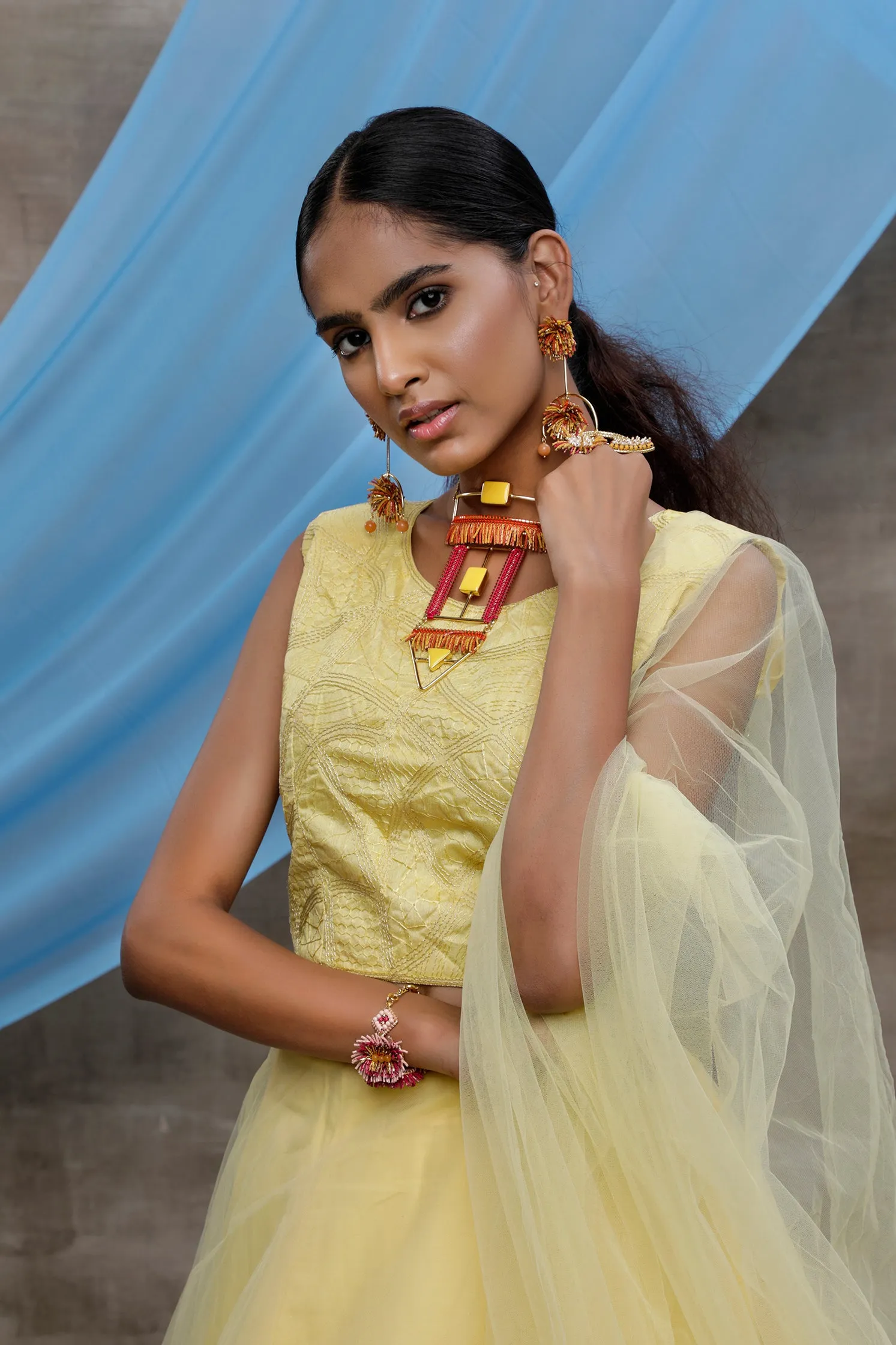 Yellow Ruffle Thread Net Party Wear Lehenga Choli